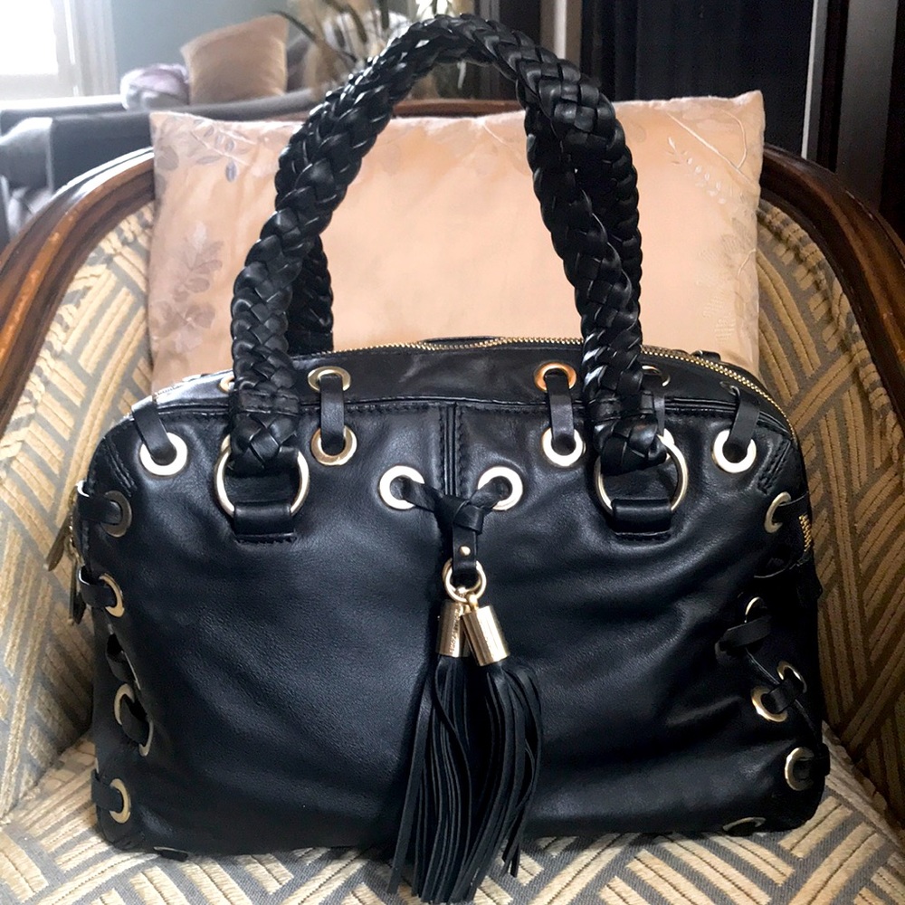 Black Leather Michael Kors braided satchel